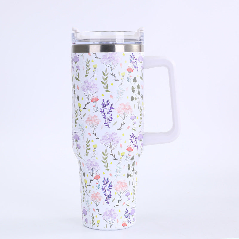 Wholesale Stainless Steel Thermos Cup with Handle and Print Large Capacity 40oz Ice Cup